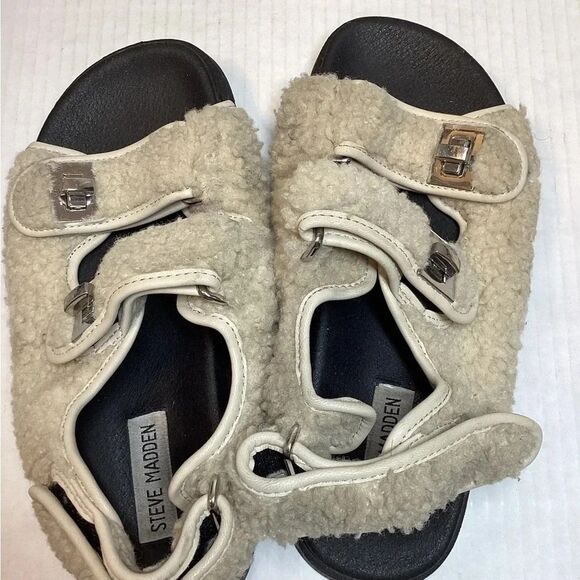 Steve Madden Margie shearling‎ faux fur Sandals natural cream color - Picture 4 of 11